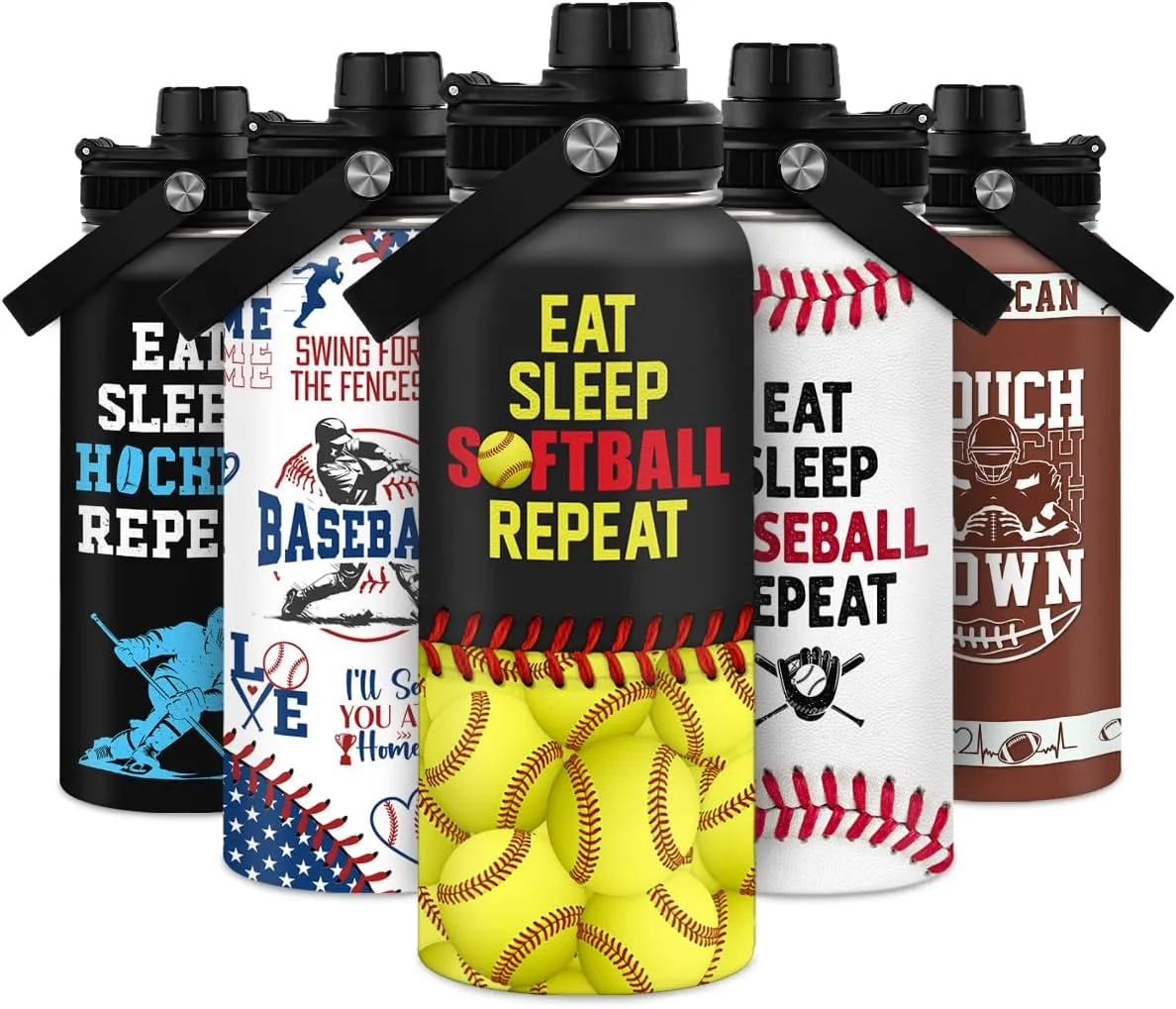 Softball Gift Water Bottle - 32oz Insulated Stainless Steel Sport Bottle