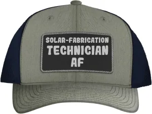 Solar-Fabrication Technician AF - Leather Black Patch Engraved Trucker Hat