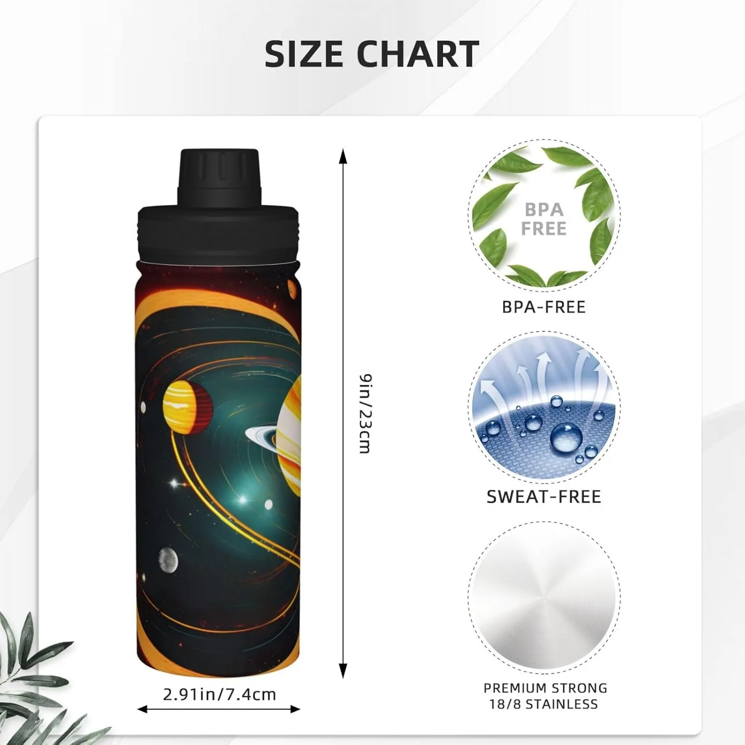 Solar System Jupiter Saturn 18oz Sports Insulated Bottle For Outdoor Activities,Your Ideal Companion Staying Hydrated