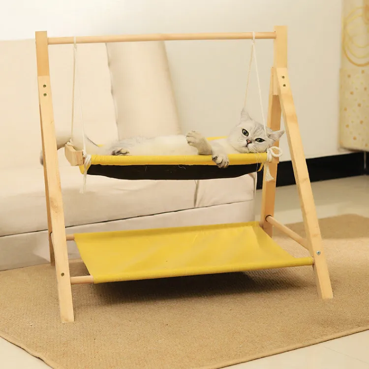 Solid Wood Double-layer Cat Hammock Swing Hanging Bed
