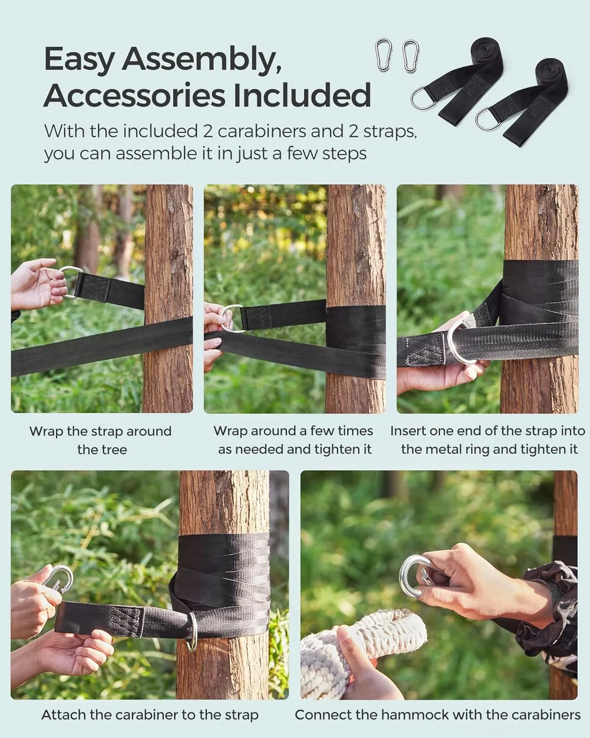 SONGMICS Double Hammock, 98.4 x 59.1 Inches, 660 lb Load Capacity, with Compression Bag, Mounting Straps, Carabiners, for Terrace, Balcony, Garden, Outdoor, Camping, Gray UGDC15GY