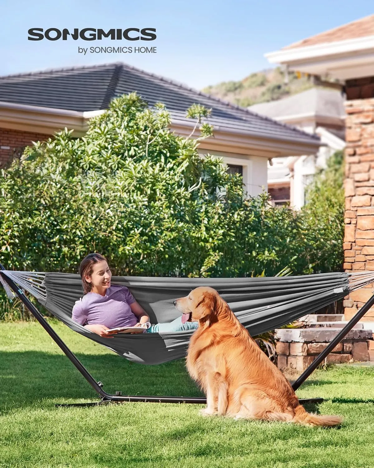 SONGMICS Double Hammock, 98.4 x 59.1 Inches, 660 lb Load Capacity, with Compression Bag, Mounting Straps, Carabiners, for Terrace, Balcony, Garden, Outdoor, Camping, Gray UGDC15GY