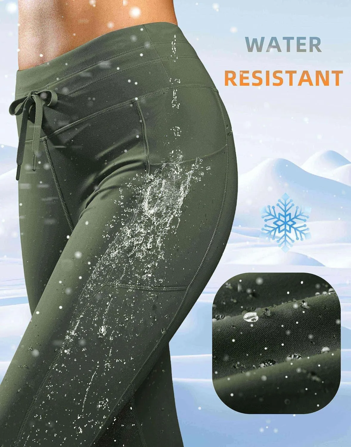 Soothfeel Women's High Waisted Fleece Lined Leggings Pants with Pockets Thermal Warm Winter Ski Hiking Running Workout Pants