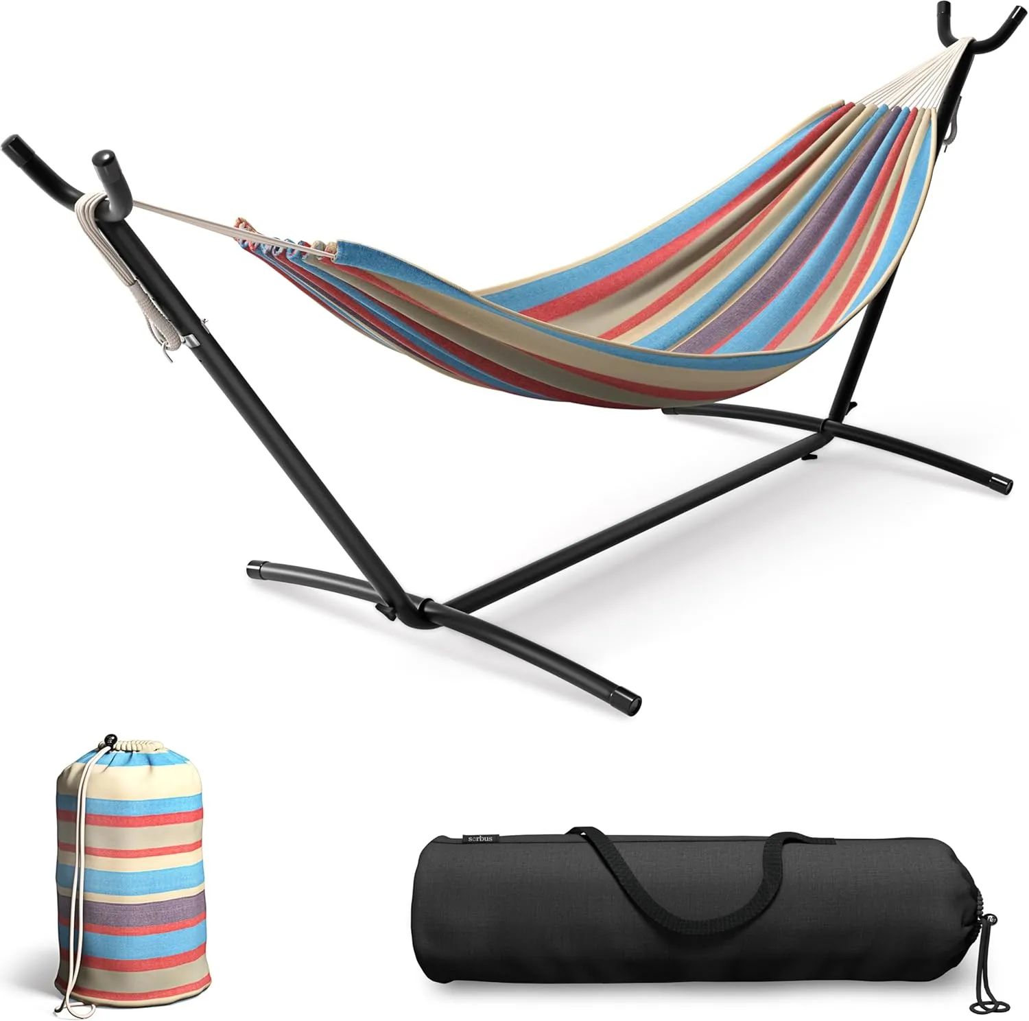 Sorbus 2-Person Luxury Hammock with Steel Stand- Premium Cotton Blend 60" Large Bed- Heavy Duty 450lbs Portable w/Carrying Case - for Garden Yard Patio Outdoor Camping Gifts- Washable