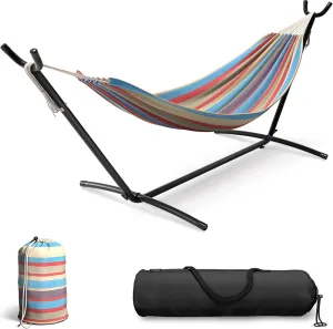 Sorbus 2-Person Luxury Hammock with Steel Stand- Premium Cotton Blend 60" Large Bed- Heavy Duty 450lbs Portable w/Carrying Case - for Garden Yard Patio Outdoor Camping Gifts- Washable