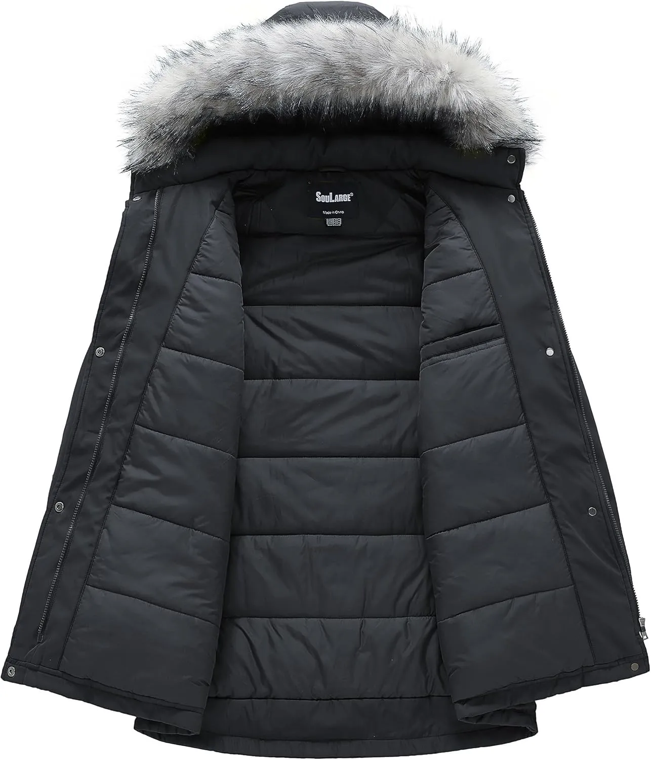 Soularge Women's Plus Size Winter Insulated Parka Coat with Faux Fur Hood