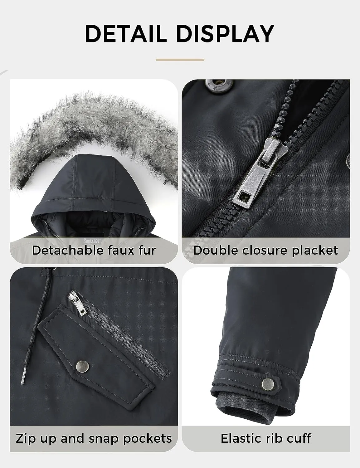 Soularge Women's Plus Size Winter Insulated Parka Coat with Faux Fur Hood