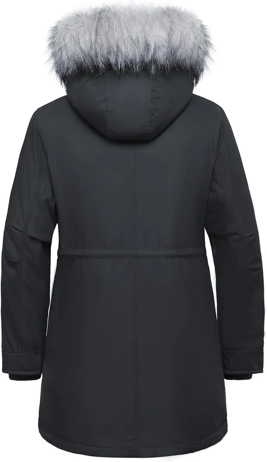 Soularge Women's Plus Size Winter Insulated Parka Coat with Faux Fur Hood