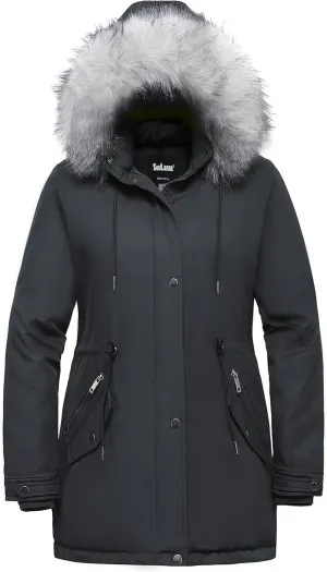 Soularge Women's Plus Size Winter Insulated Parka Coat with Faux Fur Hood