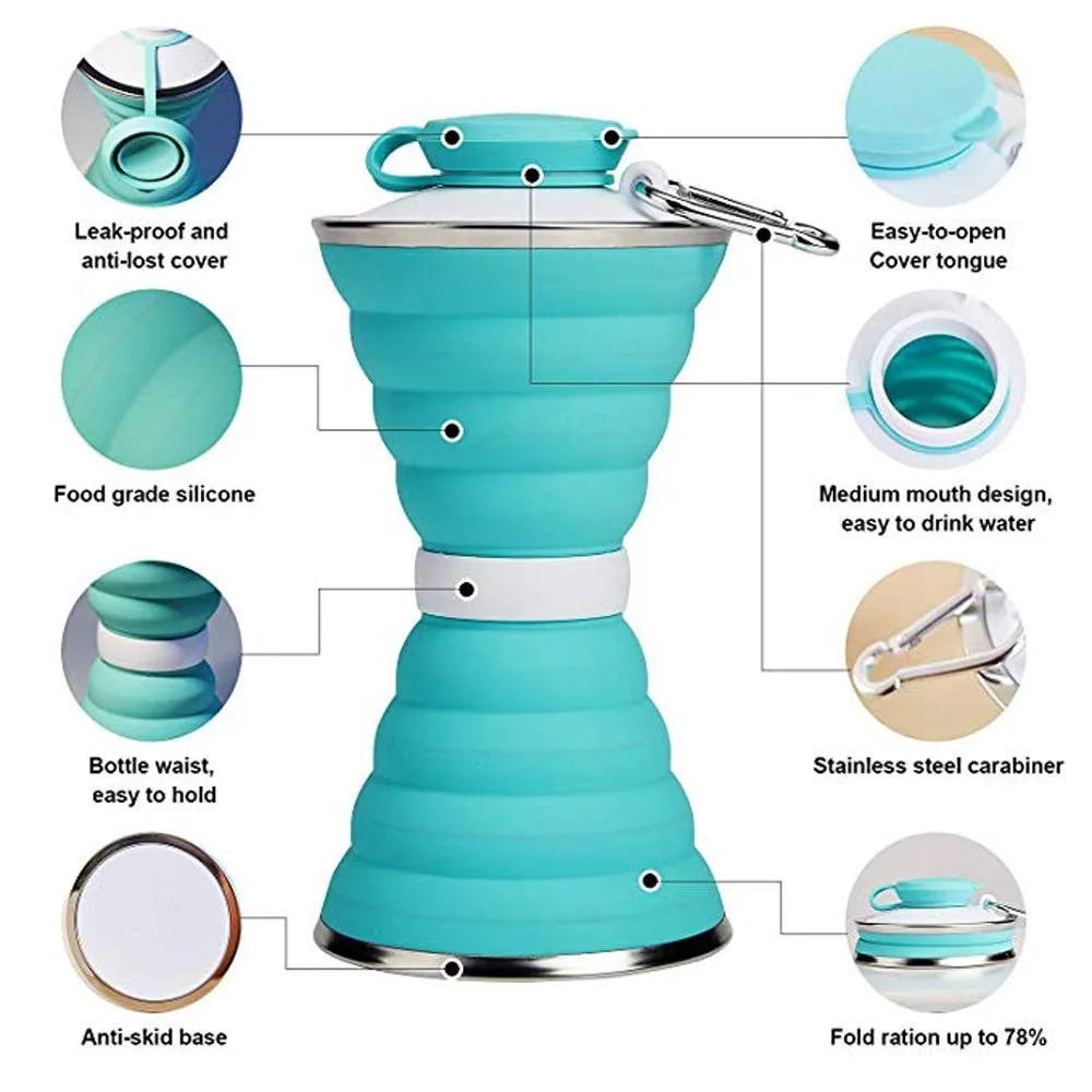 Space - Gym - Sports Small Yoga BPA Folding Huge selection Leak Water Free Hiking Collapsible Fully-featured for Refillable Biking Camping Lightweight and Proof Outdoor Silicone Bottle Traveling Saver