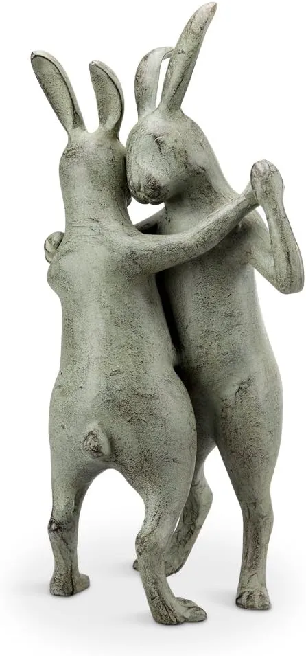 SPI Home First Dance Rabbit Couple Outdoor Aluminum Garden Sculpture 18.5 Inches High Gray