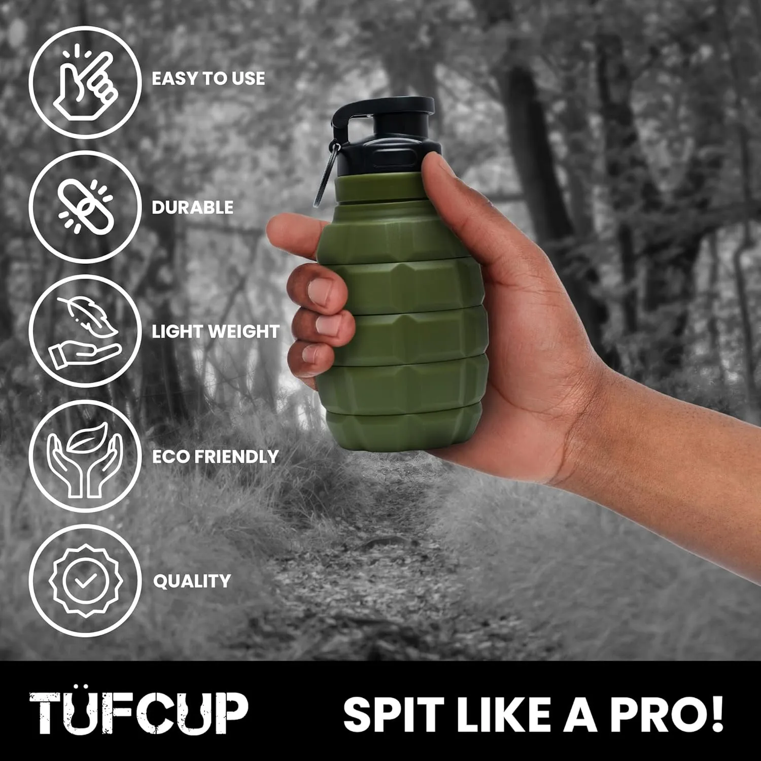 Spit Cup Spittoon for Chewing, Portable Reusable Spit Dipping Cup with Lid, Collapsible Spill Resistant Leak Proof Silicone Body Travel Spitter