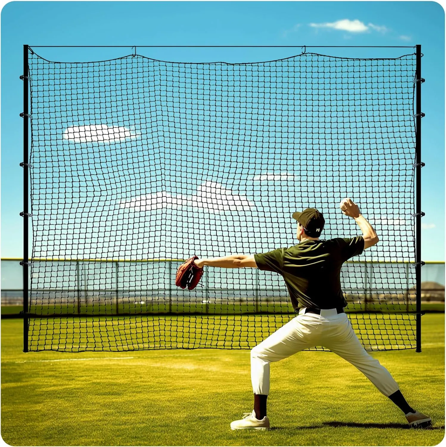 Sport Net Baseball Nets,Over 12 Sizes from 10 to 50 feet Baseball Softball Backstop Nets with 33 feet Nylon Rope, Heavy Duty Hitting Practice for for Backyard,Garage, Basement.
