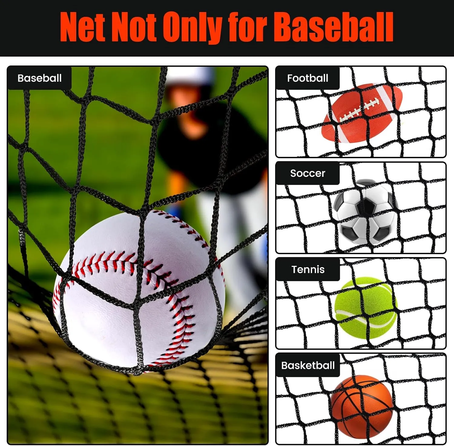 Sport Net Baseball Nets,Over 12 Sizes from 10 to 50 feet Baseball Softball Backstop Nets with 33 feet Nylon Rope, Heavy Duty Hitting Practice for for Backyard,Garage, Basement.