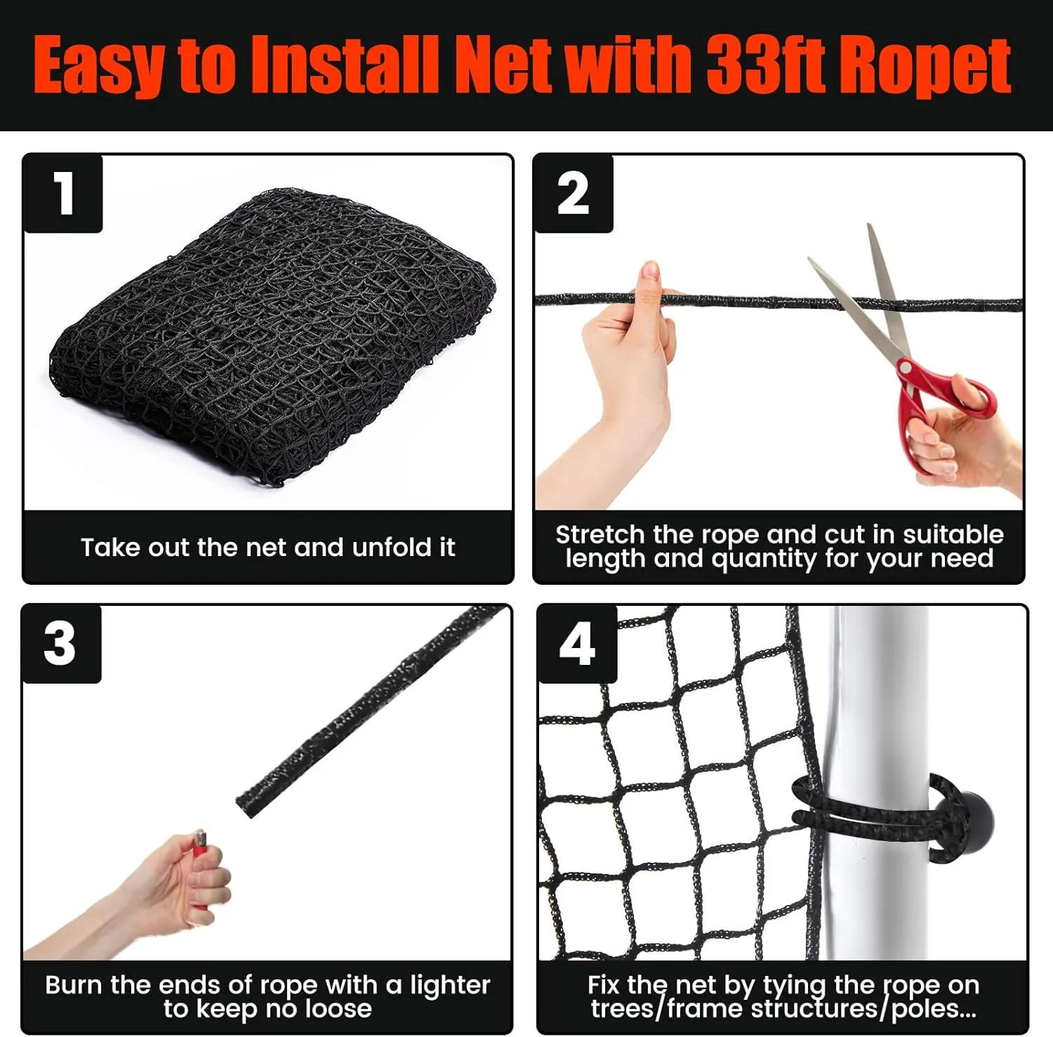 Sport Net Baseball Nets,Over 12 Sizes from 10 to 50 feet Baseball Softball Backstop Nets with 33 feet Nylon Rope, Heavy Duty Hitting Practice for for Backyard,Garage, Basement.