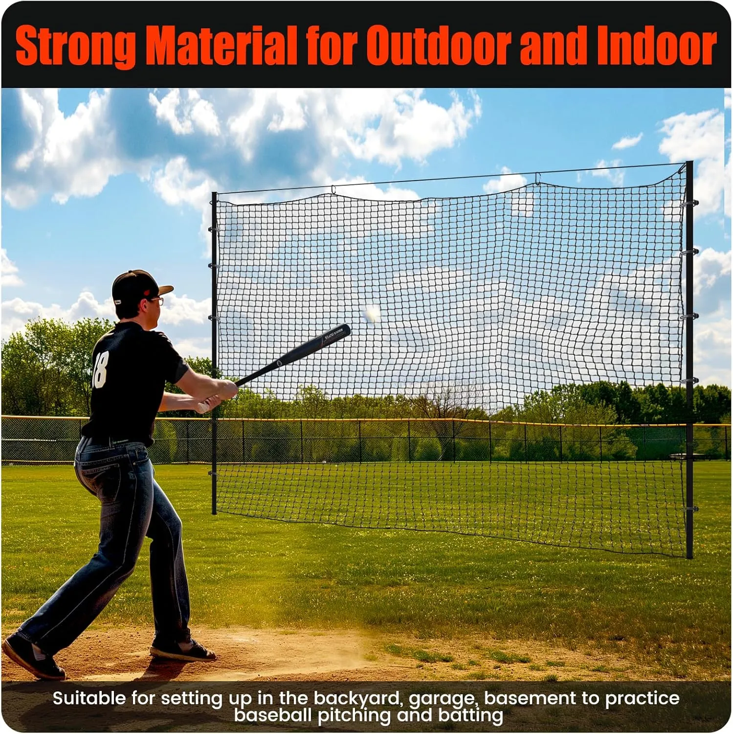 Sport Net Baseball Nets,Over 12 Sizes from 10 to 50 feet Baseball Softball Backstop Nets with 33 feet Nylon Rope, Heavy Duty Hitting Practice for for Backyard,Garage, Basement.