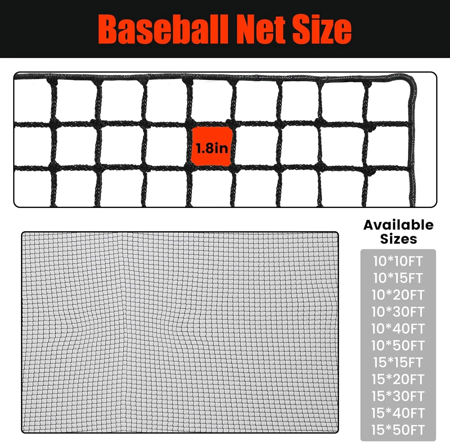 Sport Net Baseball Nets,Over 12 Sizes from 10 to 50 feet Baseball Softball Backstop Nets with 33 feet Nylon Rope, Heavy Duty Hitting Practice for for Backyard,Garage, Basement.
