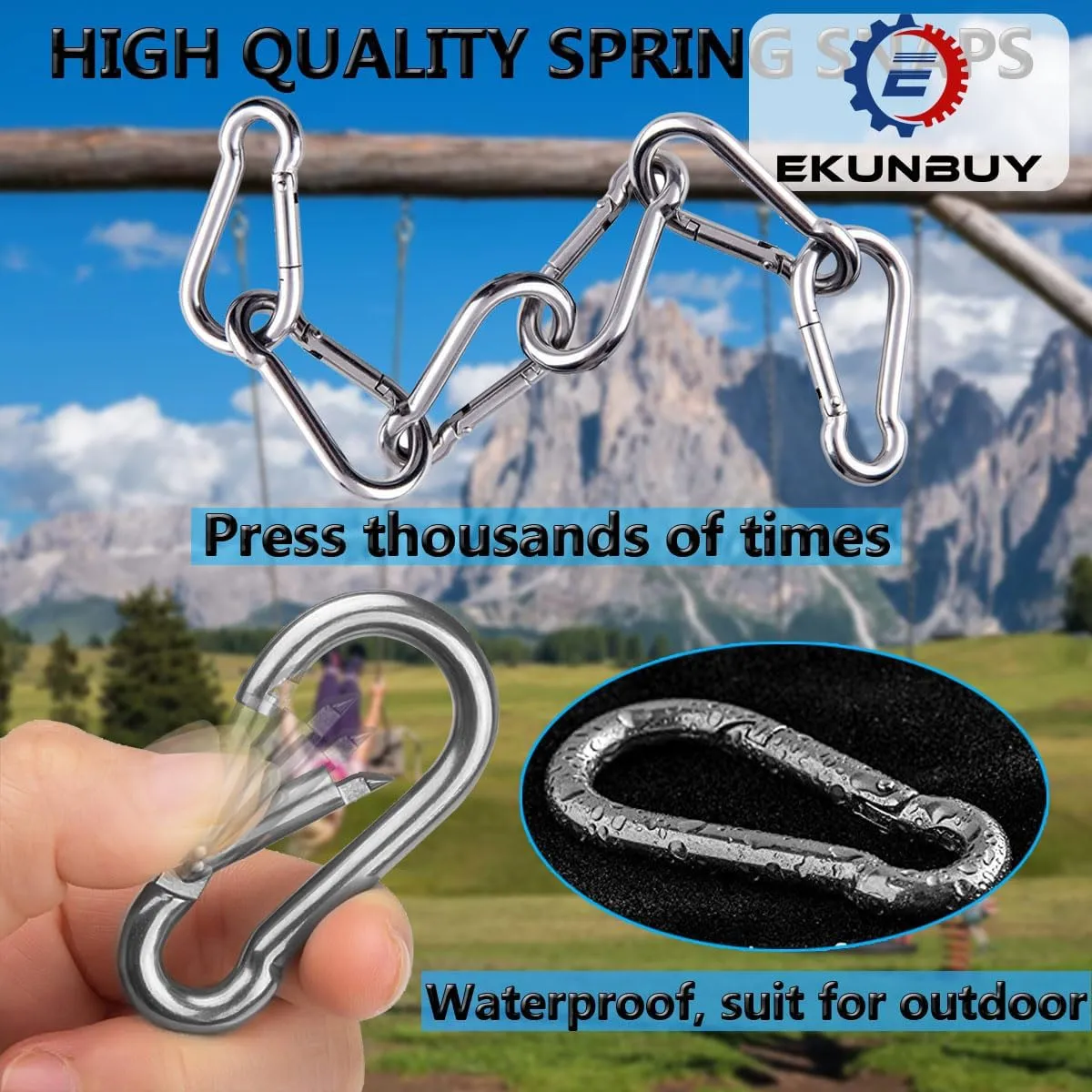 Spring Snap Hooks, 304 Stainless Steel Metal Clip Heavy Duty Rope Connector Small Snap Clamp Key Chain Link Buckle for Hammock Swing Set Outdoor Travel Camping Fishing Hiking