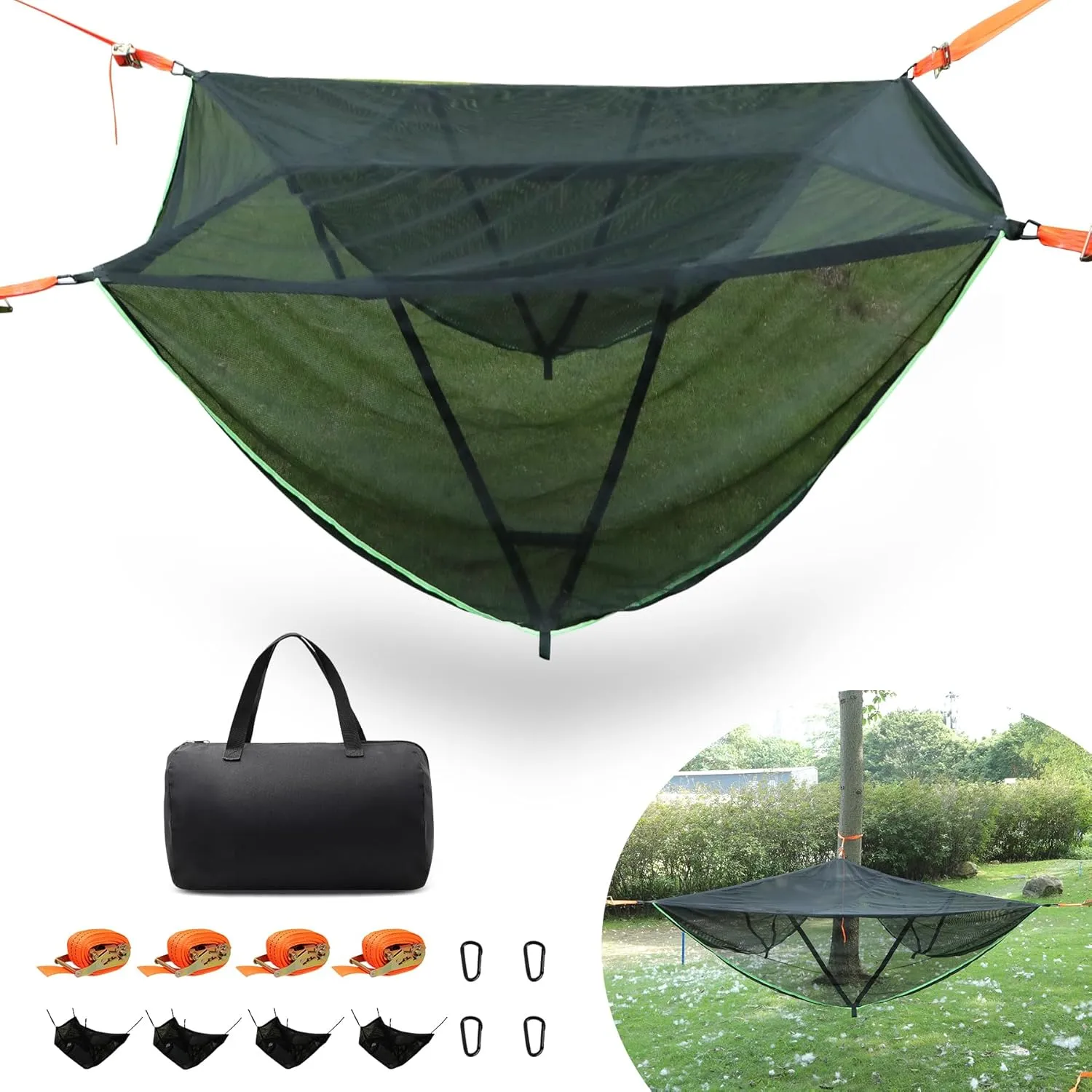 Square & Triangle Camping Hammock for Outside, Changeable Portable Hammock for Outdoor, Max 800 Lbs with 4 Ratchet & Straps and Storage Bag, Lay Flat Hammock for Friends, Family Gathering