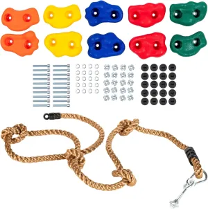 Squirrel Products Kids Climbing Rope and Rock Holds Bundle, Easy Setup for Playgrounds, Tree Houses, Obstacle Courses, and Indoor/Outdoor Fun