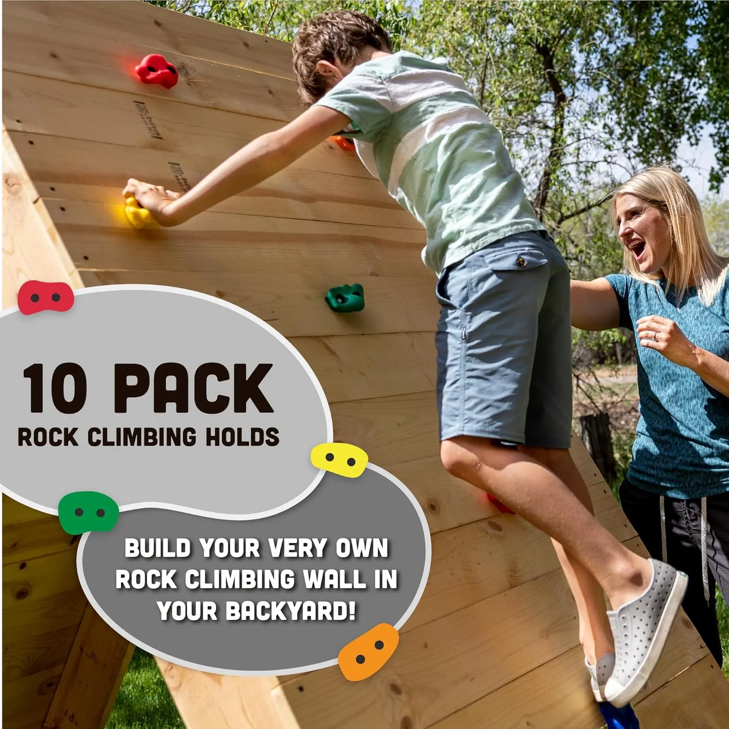 Squirrel Products Kids Climbing Rope and Rock Holds Bundle, Easy Setup for Playgrounds, Tree Houses, Obstacle Courses, and Indoor/Outdoor Fun