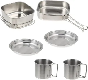 Stainless Steel 6pc Camping Cookware Set Portable Picnic Outdoor Cooking Pot Frying Pan Cups for Hiking