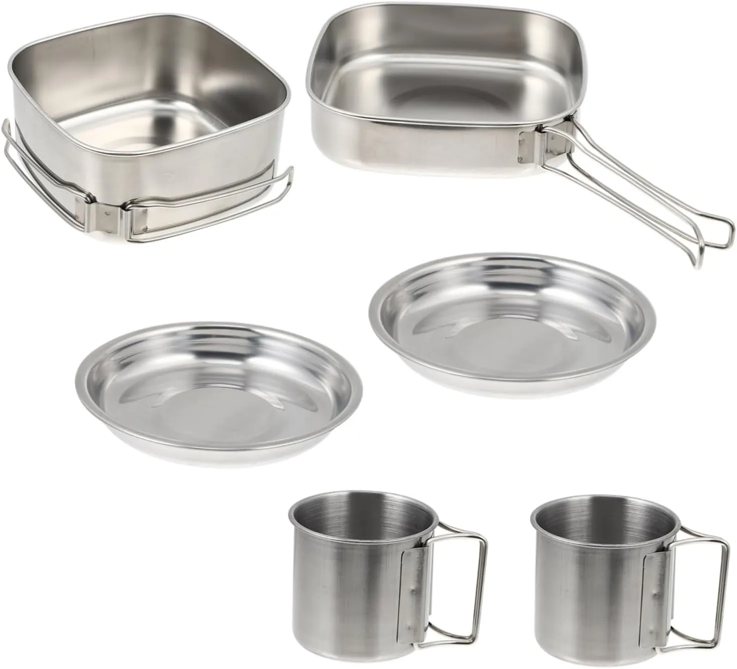 Stainless Steel 6pc Camping Cookware Set Portable Picnic Outdoor Cooking Pot Frying Pan Cups for Hiking