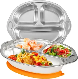 Stainless Steel Baby Suction Plates: Divided Plates for Babies & Toddlers, BPA-Free, Dishwasher Safe, Orange