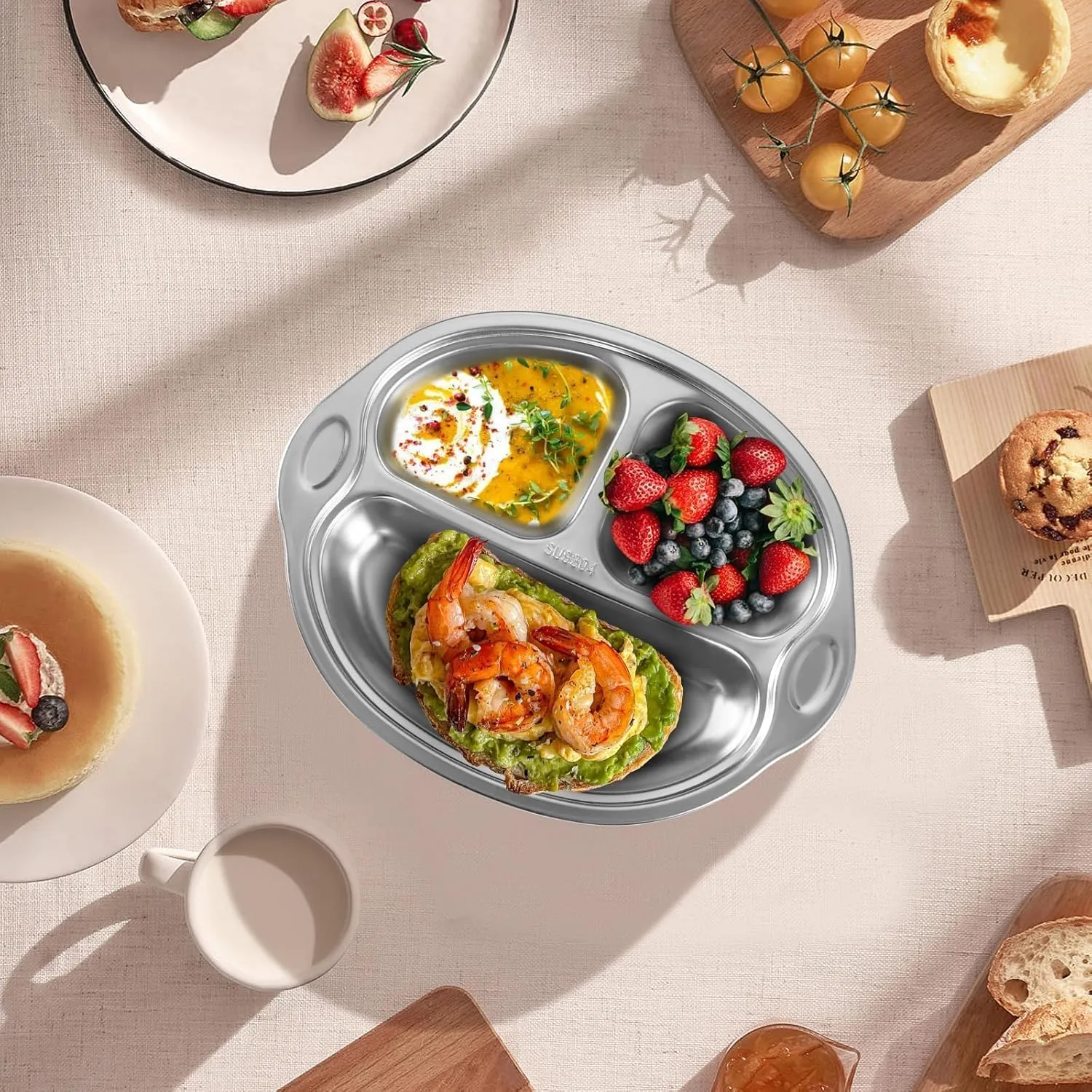Stainless Steel Baby Suction Plates: Divided Plates for Babies & Toddlers, BPA-Free, Dishwasher Safe, Orange