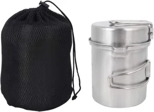 Stainless Steel Camping Cookware Set | Portable Outdoor Pot & Pan for Hiking/Backpacking/Picnic | Foldable Handle, Easy to Maintain | Includes Storage Bag