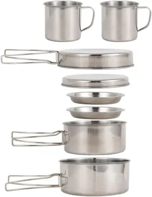 Stainless Steel Cookware Portable Outdoor Camping Pot Folding Handle Pan Bowl Cup Picnic Hiking Travel Cooking Supplies