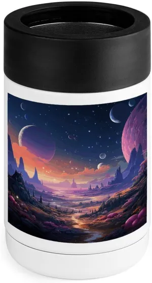 Stainless Steel Cooler, Colorful Retro Space Theme Print Multipurpose Beverage Chiller with Silicone Sleeve for Home, Office, Camping, And Bar