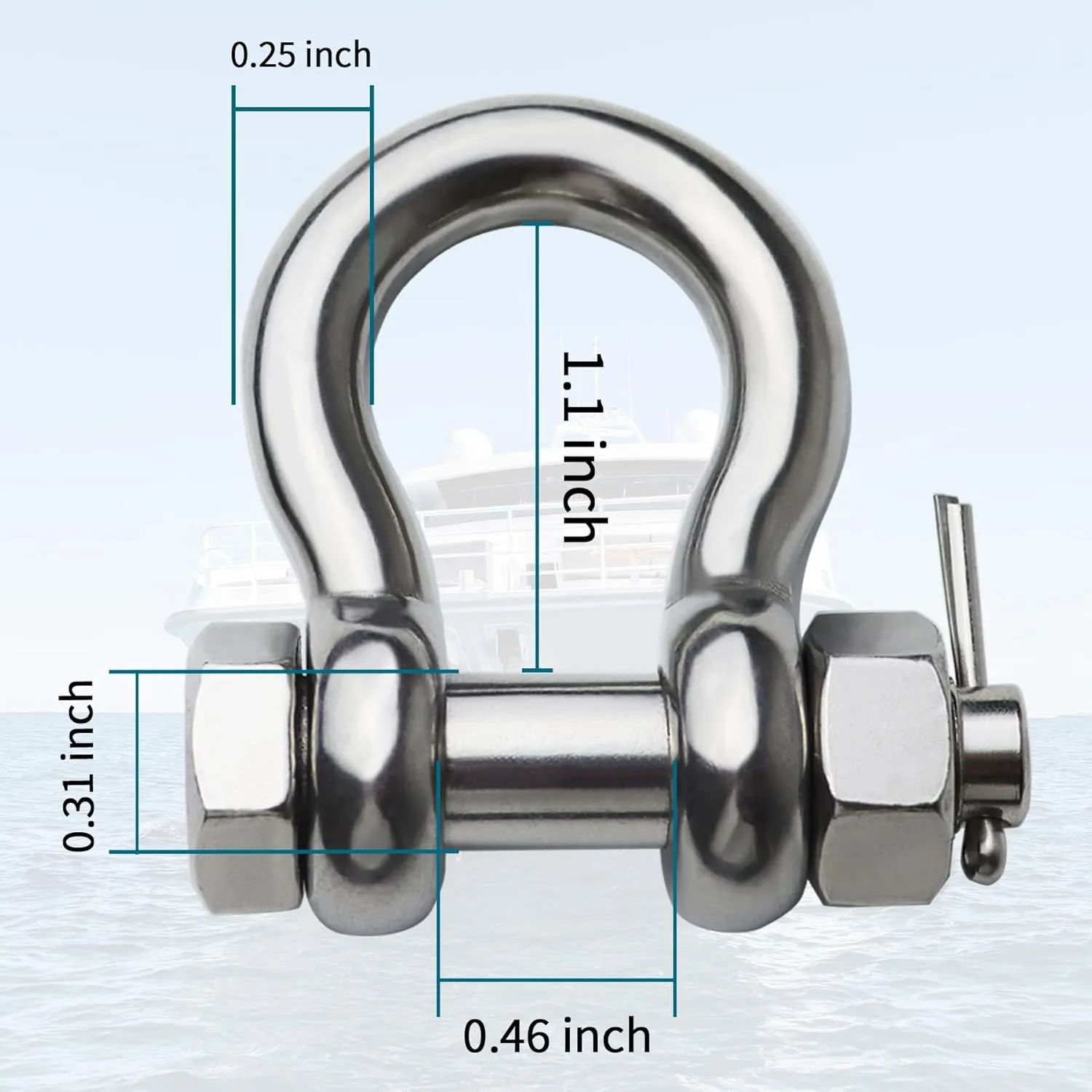 Stainless Steel D Ring Shackles 1/4" 5/16" 3/8" 1/2 inch 316 SS Heavy Duty Boat Anchor Shackle Marine Grade Bow Shackles with Cotter Pins