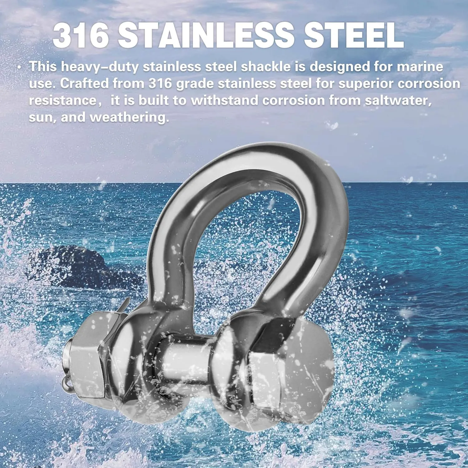 Stainless Steel D Ring Shackles 1/4" 5/16" 3/8" 1/2 inch 316 SS Heavy Duty Boat Anchor Shackle Marine Grade Bow Shackles with Cotter Pins