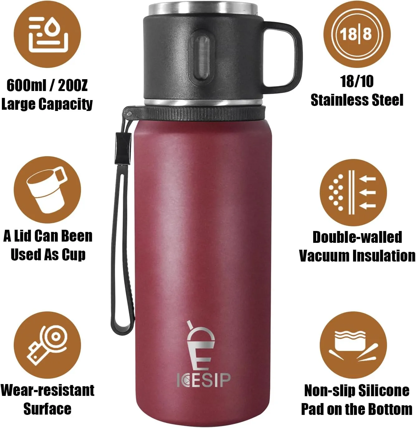Stainless Steel Insulated Bottle, 20oz with cup Vacuum Insulated Water Bottle, Thermo for Hot Drinks/Cold Drinks,24-Hr Insulation Commute, Travel