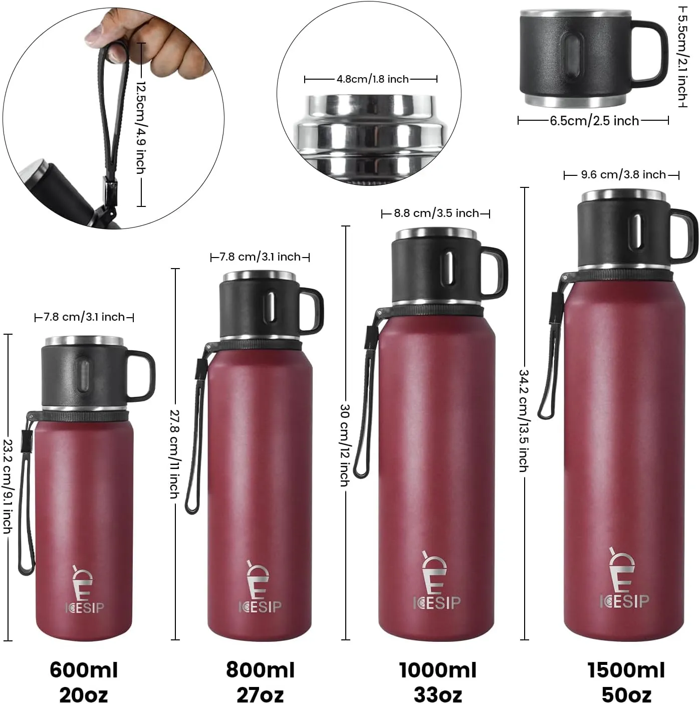 Stainless Steel Insulated Bottle, 20oz with cup Vacuum Insulated Water Bottle, Thermo for Hot Drinks/Cold Drinks,24-Hr Insulation Commute, Travel