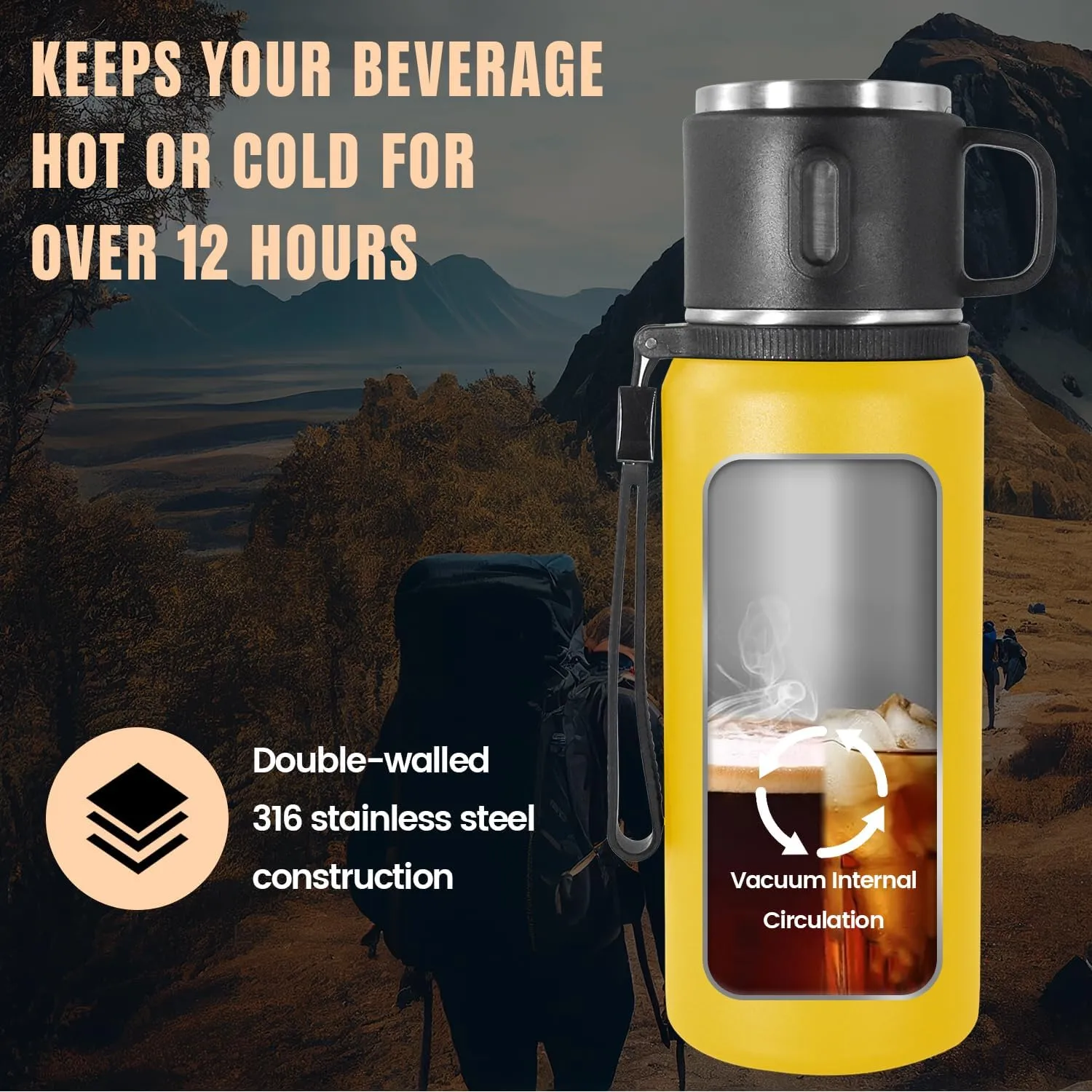 Stainless Steel Insulated Bottle, 27oz with cup Vacuum Insulated Water Bottle, Thermo for Hot Drinks/Cold Drinks,24-Hr Insulation Commute, Travel