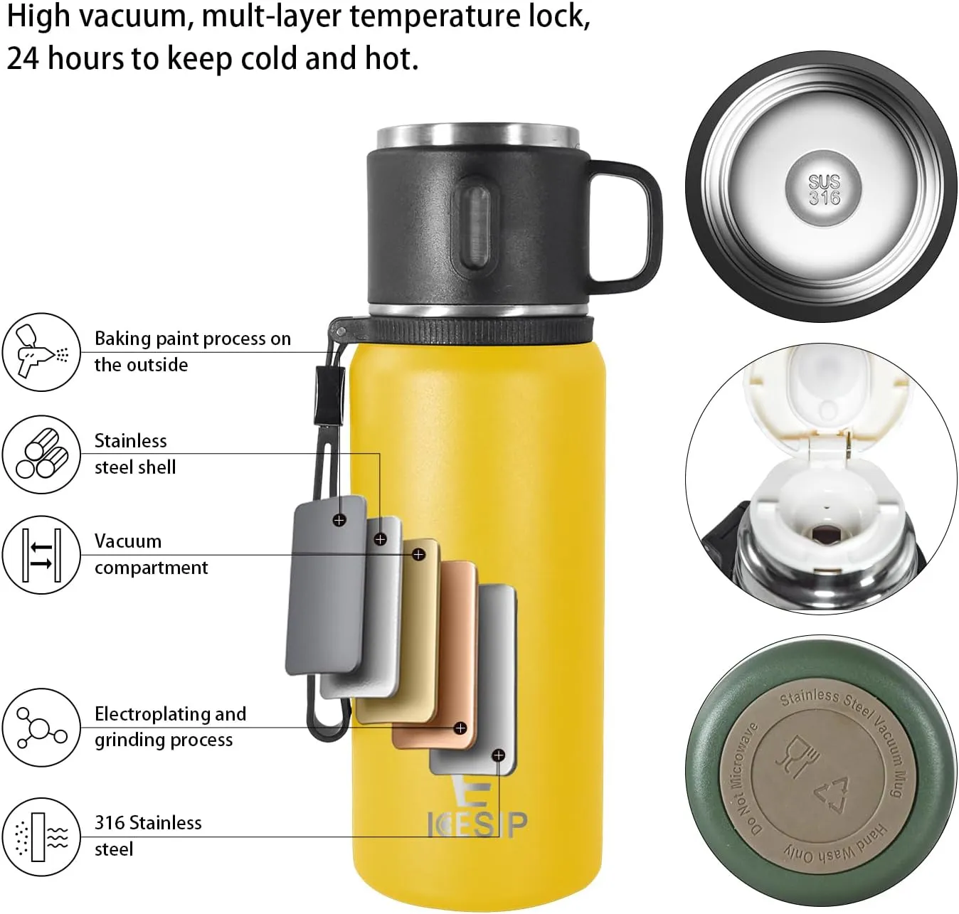 Stainless Steel Insulated Bottle, 27oz with cup Vacuum Insulated Water Bottle, Thermo for Hot Drinks/Cold Drinks,24-Hr Insulation Commute, Travel