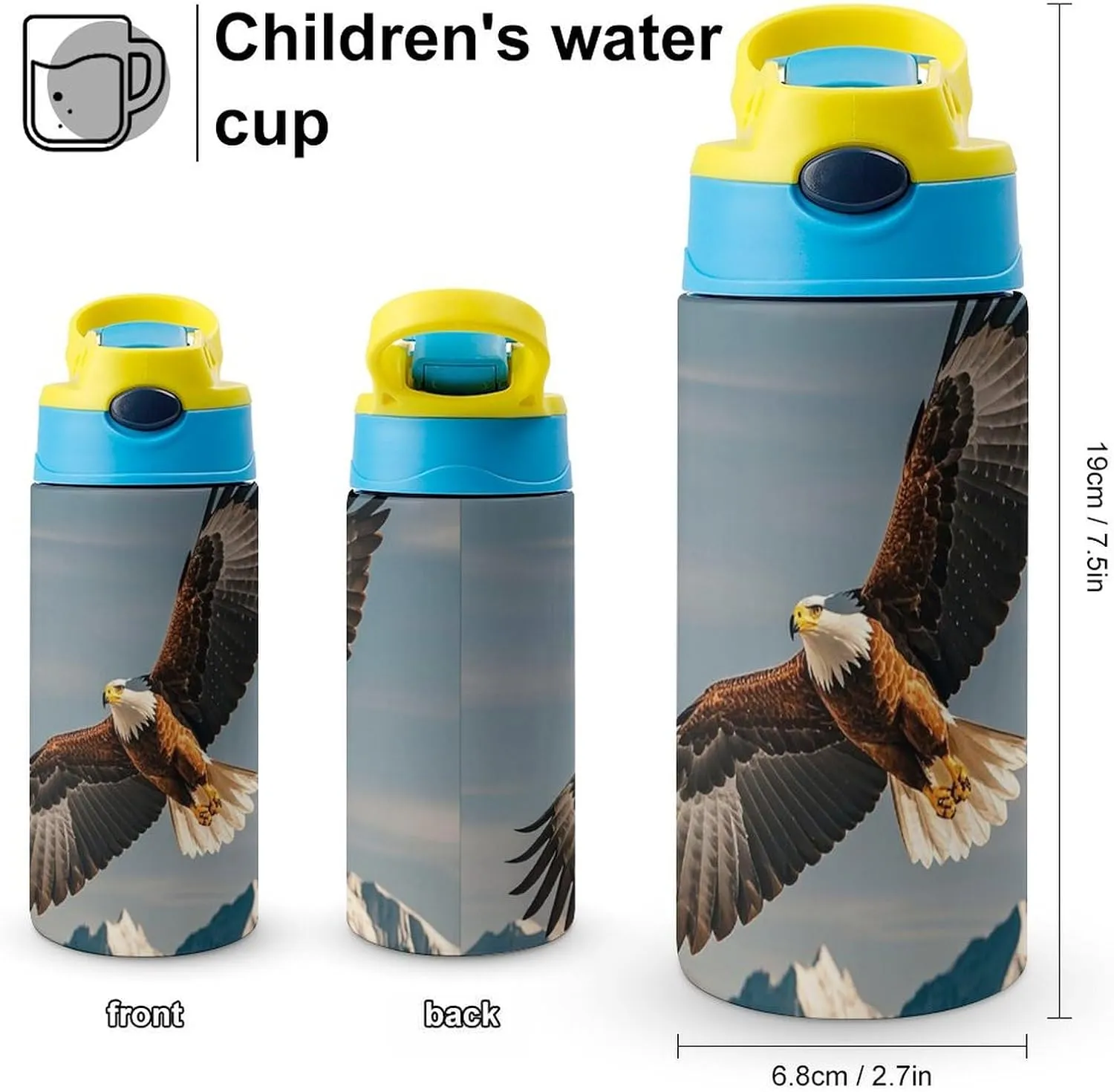 Stainless Steel Travel Water Cup, Eagles Fly over Snow Capped Mountains Print Insulated Cup Ideal for Hiking, Sports, And Outdoor Adventures