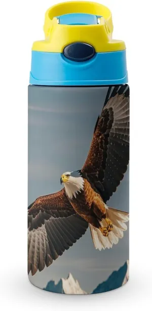 Stainless Steel Travel Water Cup, Eagles Fly over Snow Capped Mountains Print Insulated Cup Ideal for Hiking, Sports, And Outdoor Adventures