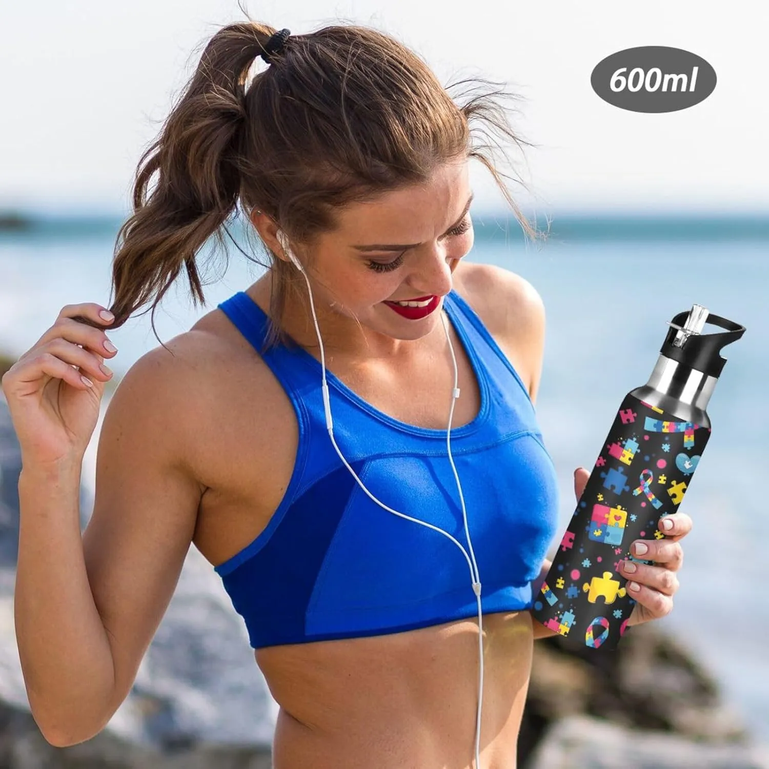 Stainless Steel Water Bottle with Straw Lid - 20 Oz Sports Insulated Water Bottle Thermos for Sport Gym Outdoor Travel School (Autism custom made)