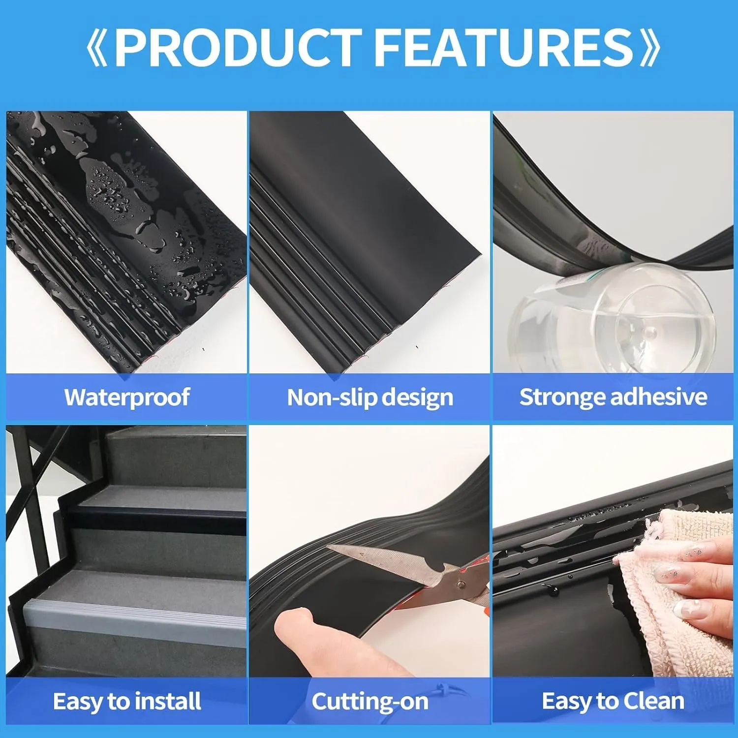 Stair Nosing, Rubber Edging Guard Trim Self Adhesive, Vinyl Staircase Step Edge Protector for Outdoor & Indoor(40 FT, Black)