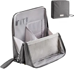 Standing Makeup Bag Portable, Large Capacity, Doresty Makeup Bag, Waterproof Multipurpose Stand up Toiletry Bags Stationery Organizer, Toiletry Bags with Compartments for Traveling (Gray)