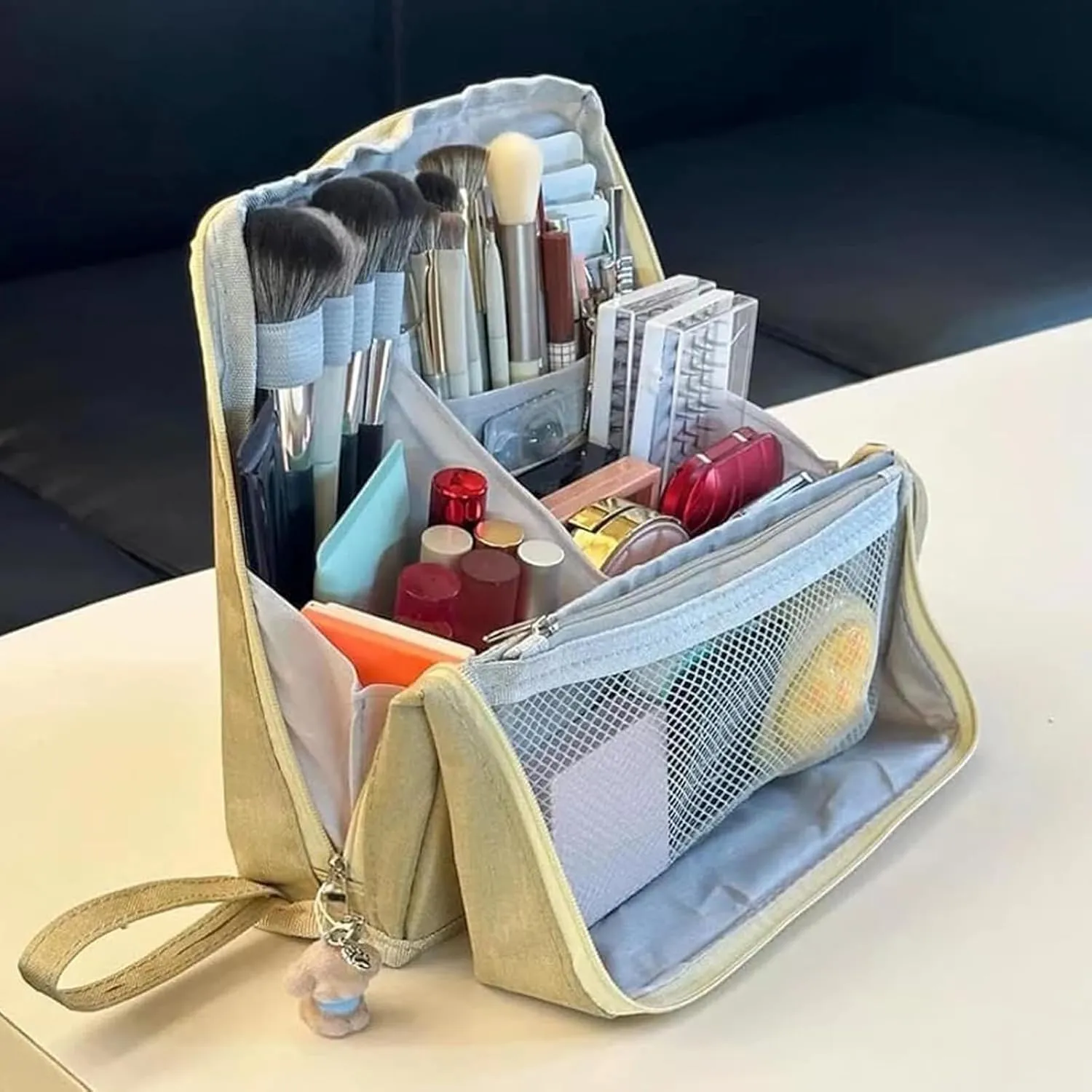 Standing Makeup Bag Portable, Large Capacity, Doresty Makeup Bag, Waterproof Multipurpose Stand up Toiletry Bags Stationery Organizer, Toiletry Bags with Compartments for Traveling (Gray)