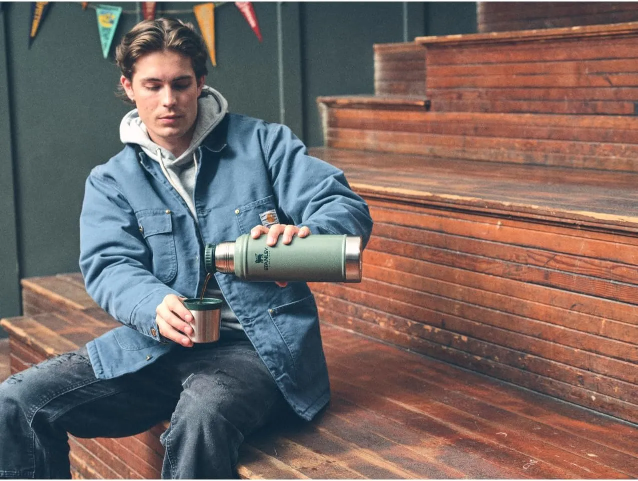 Stanley Classic Legendary Vacuum Bottle 1.0 qt | Wide Mouth with Leakproof Cup Lid | Keep Drinks Hot or Cold | Packable for Travel | Insulated Stainless Steel Thermos | BPA-Free | Hammertone Green