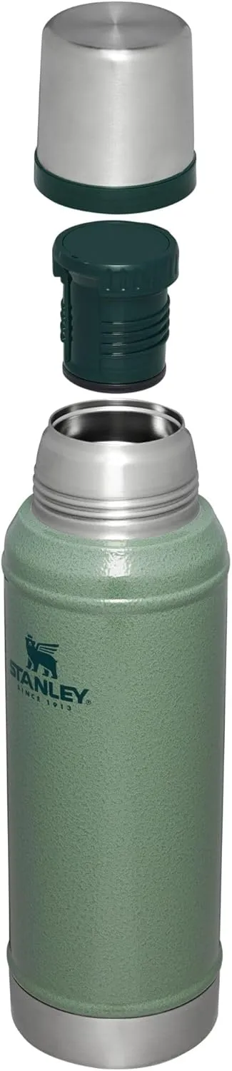 Stanley Classic Legendary Vacuum Bottle 1.0 qt | Wide Mouth with Leakproof Cup Lid | Keep Drinks Hot or Cold | Packable for Travel | Insulated Stainless Steel Thermos | BPA-Free | Hammertone Green