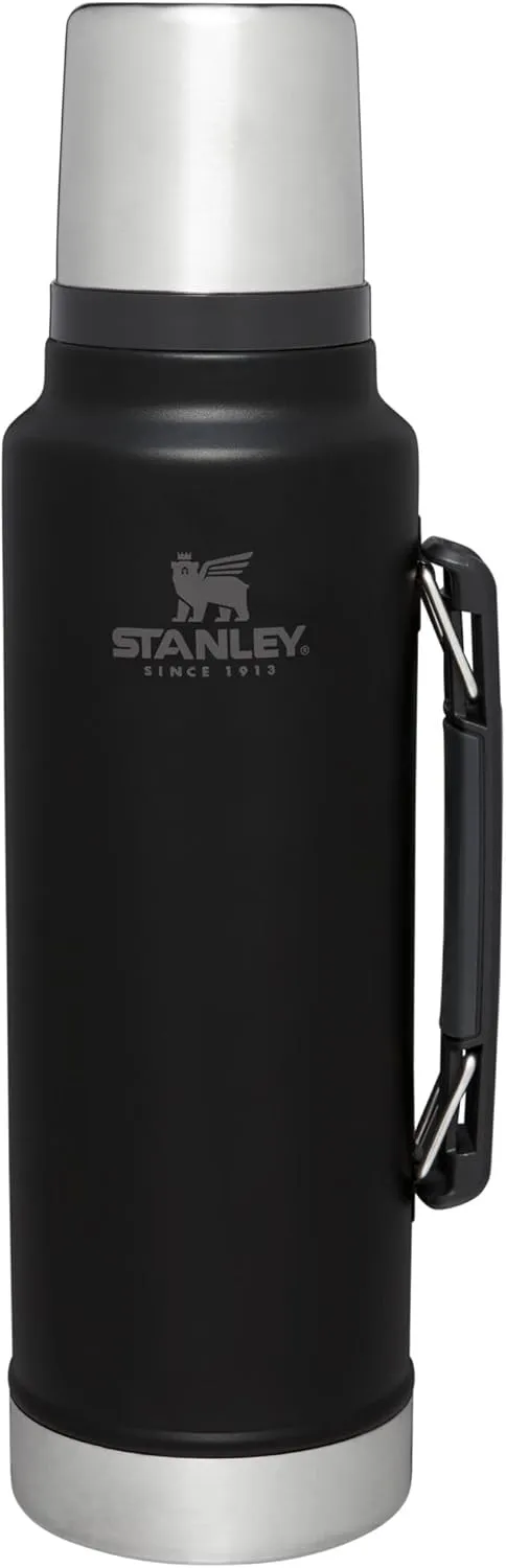 Stanley Classic Legendary Vacuum Bottle 1.5 qt | Wide Mouth with Leakproof Cup Lid | Keep Drinks Hot or Cold | Packable for Travel | Insulated Stainless Steel Thermos | BPA-Free | Black 2.0
