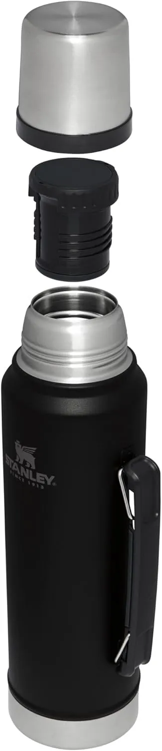 Stanley Classic Legendary Vacuum Bottle 1.5 qt | Wide Mouth with Leakproof Cup Lid | Keep Drinks Hot or Cold | Packable for Travel | Insulated Stainless Steel Thermos | BPA-Free | Black 2.0