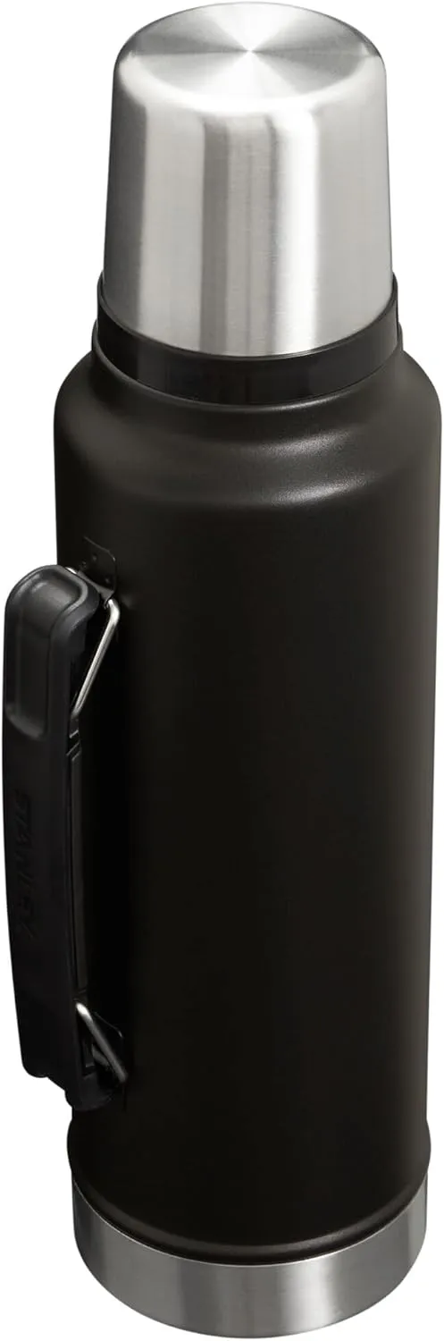 Stanley Classic Legendary Vacuum Bottle 1.5 qt | Wide Mouth with Leakproof Cup Lid | Keep Drinks Hot or Cold | Packable for Travel | Insulated Stainless Steel Thermos | BPA-Free | Black 2.0