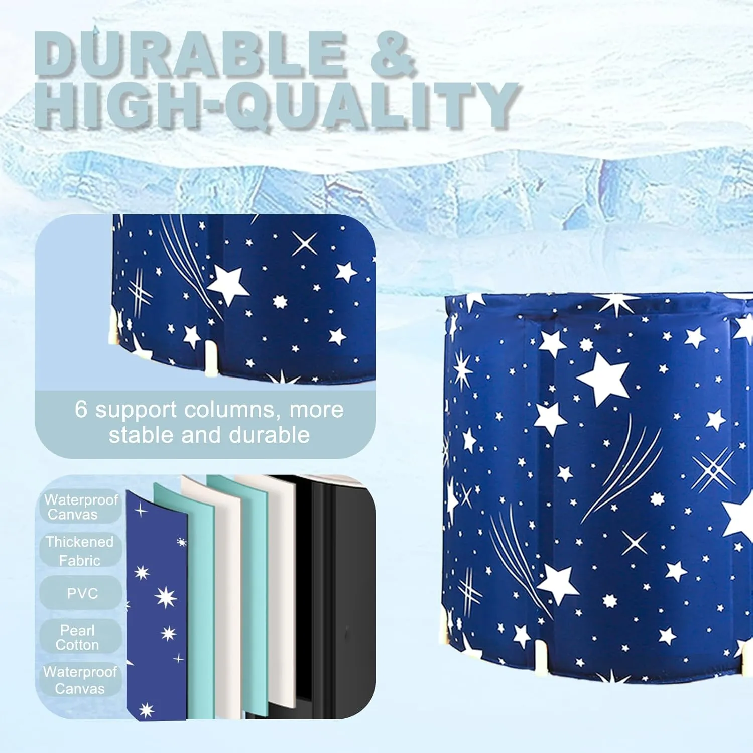 STARBRILLIANT Portable Foldable Bathtub, Collapsible Adult Travel Bath Tub for Camping, Home & Spa, Space-Saving Storage, Durable PVC Material (Starry Sky B, 27inch)